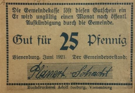 Аверс банкноты 25 fenigów (Niemcy) 1921