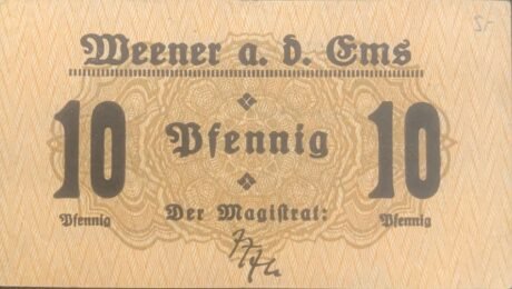 Аверс банкноты 10 fenigów (Niemcy) 1920