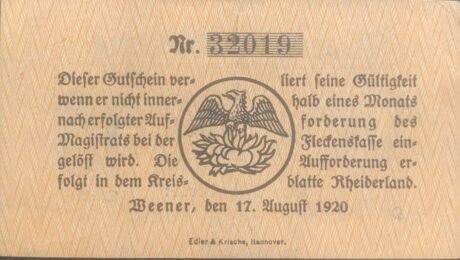 Реверс банкноты 10 fenigów (Niemcy) 1920