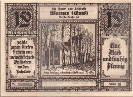 Аверс банкноты 1,50 marki (Niemcy) 1922