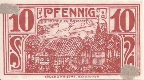 Реверс банкноты 10 fenigów (Niemcy) 1921
