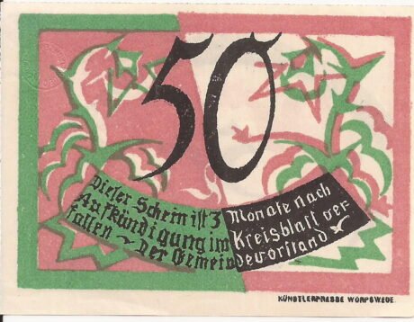 Реверс банкноты 50 fenigów (Niemcy)