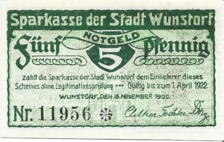 Аверс банкноты 5 fenigów Sparkasse (Niemcy) 1920