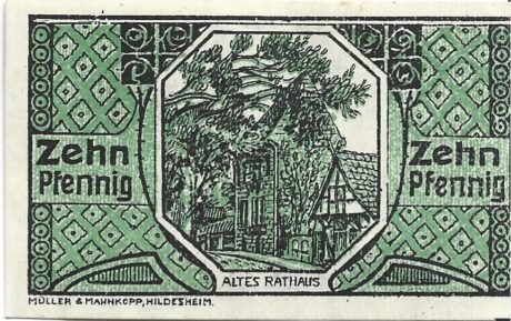 Реверс банкноты 10 fenigów Sparkasse (Niemcy) 1920