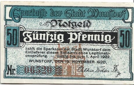 Аверс банкноты 50 fenigów Sparkasse (Niemcy) 1920