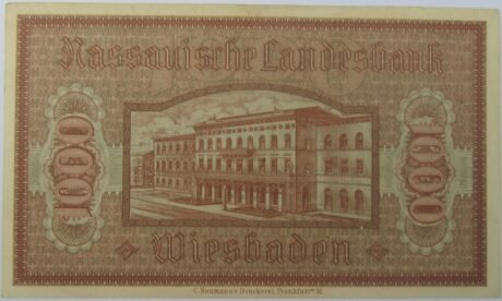 Реверс банкноты 1000 марок Nassauische Landesbank (Германия) 1922 года