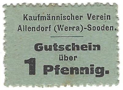 Аверс банкноты 1 fenig Kaufmännischer Verein Allendorf-Sooden (Niemcy)