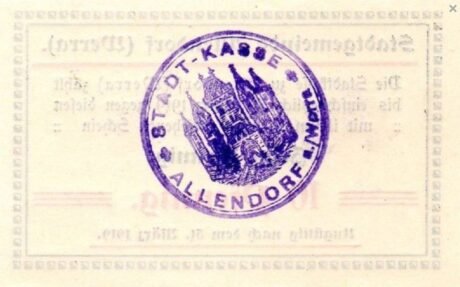 Реверс банкноты 10 fenigów (Niemcy) 1917