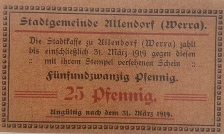 Аверс банкноты 25 fenigów (Niemcy) 1917