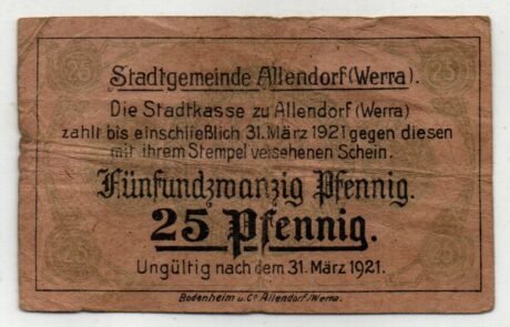 Аверс банкноты 25 fenigów (Niemcy) 1919