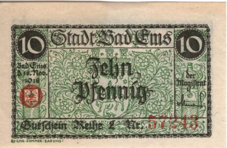 Аверс банкноты 10 пфеннигов (Германия) 1919 года