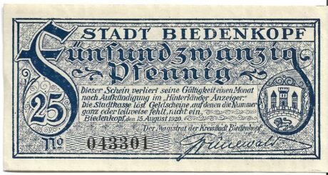 Аверс банкноты 25 fenigów (Niemcy) 1920