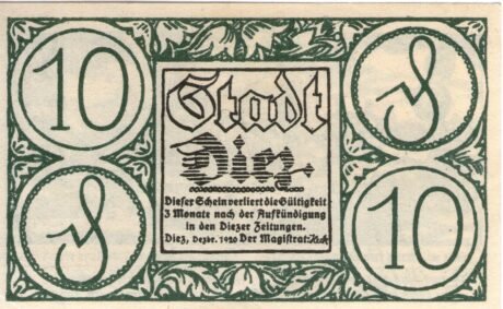 Аверс банкноты 10 fenigów (Niemcy) 1920