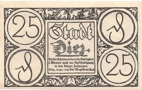 Аверс банкноты 25 fenigów (Niemcy) 1920