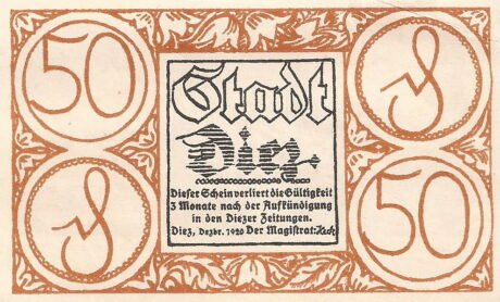 Аверс банкноты 50 fenigów (Niemcy) 1920