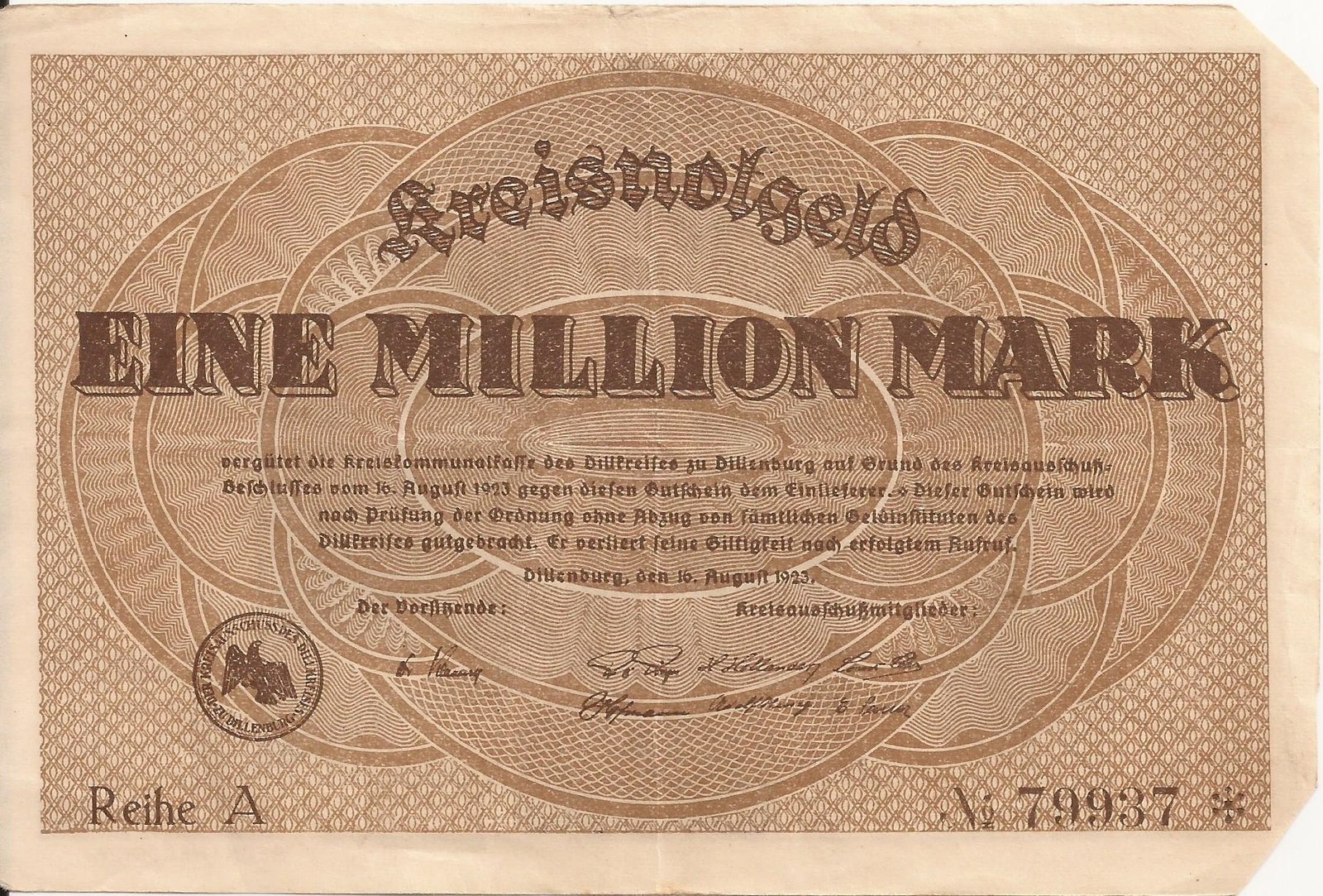 Аверс банкноты 1000000 марок (Германия) 1923 года