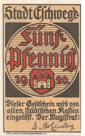 Аверс банкноты 5 fenigów (Niemcy) 1920