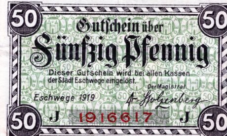 Аверс банкноты 50 fenigów (Niemcy) 1919