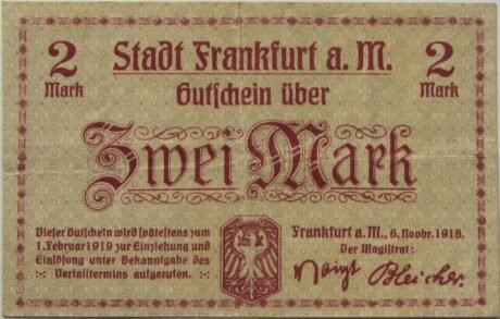 Аверс банкноты 2 marki (Niemcy) 1918