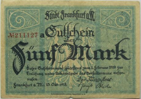 Аверс банкноты 5 marek (Niemcy) 1918