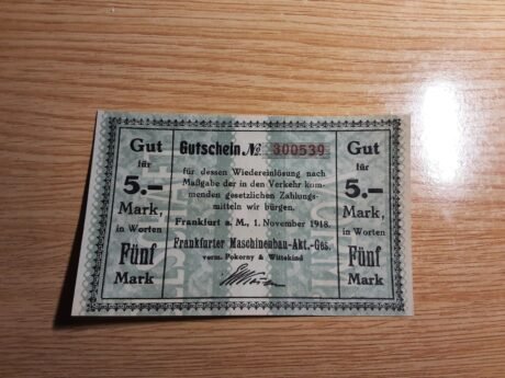 Аверс банкноты 5 marek Frankfurter Maschinenbau AG (Niemcy), 1918