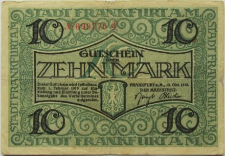 Аверс банкноты 10 marek (Niemcy) 1918