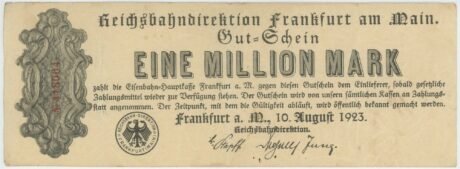 Аверс банкноты 1000000 марок Reichsbahndirektion (Германия) 1923 года