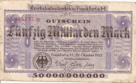 Аверс банкноты 50000000000 marks Reichsbahndirektion (Germany) 1923