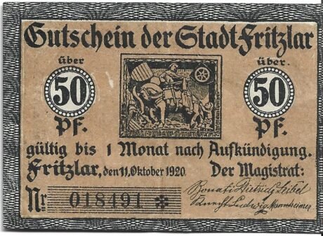 Аверс банкноты 50 fenigów (Niemcy) 1920