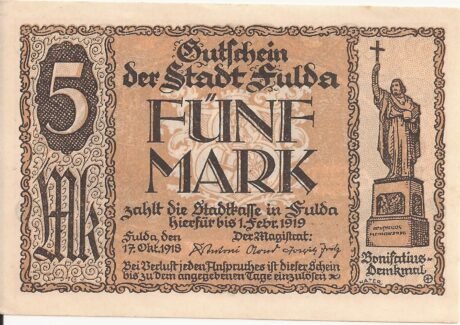 Аверс банкноты 5 marek (Niemcy) 1918