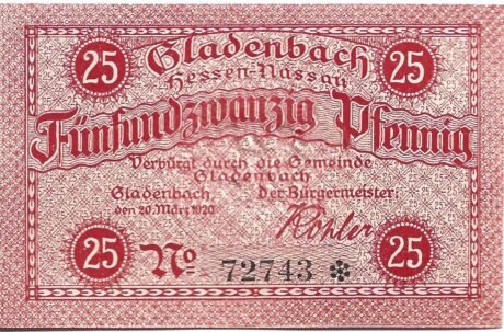 Аверс банкноты 25 fenigów (Niemcy) 1920