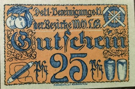 Аверс банкноты 25 fenigów Detaillisten-Vereinigung der Bezirke Witzenhausen, Oberkaufungen, Lichtenau, Großalmerode (Niemcy) 1921