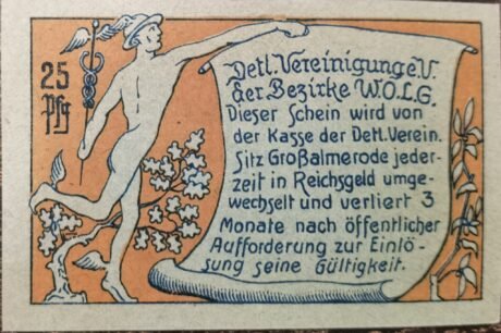 Реверс банкноты 25 fenigów Detaillisten-Vereinigung der Bezirke Witzenhausen, Oberkaufungen, Lichtenau, Großalmerode (Niemcy) 1921