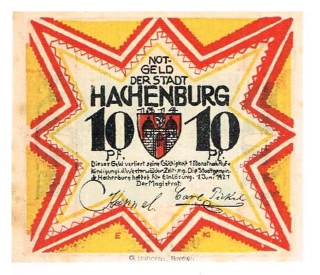 Аверс банкноты 10 fenigów (Niemcy) 1921