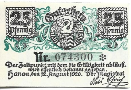 Аверс банкноты 25 fenigów (Niemcy) 1920