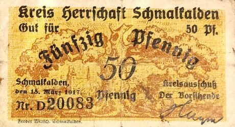 Аверс банкноты 50 fenigów (Niemcy) 1917