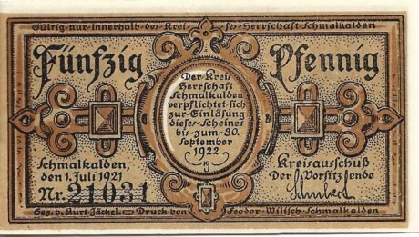 Аверс банкноты 50 fenigów (Niemcy) 1921