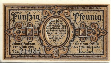 Аверс банкноты 50 fenigów (Niemcy) 1921