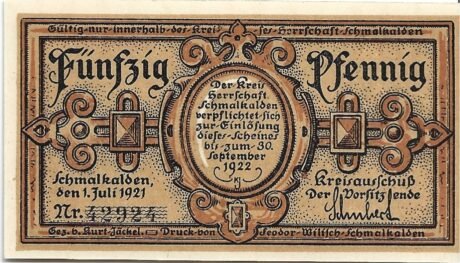 Аверс банкноты 50 fenigów (Niemcy) 1921