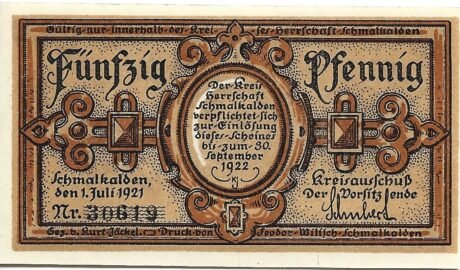 Аверс банкноты 50 fenigów (Niemcy) 1921