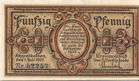 Аверс банкноты 50 fenigów (Niemcy) 1921