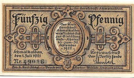 Аверс банкноты 50 fenigów (Niemcy) 1921