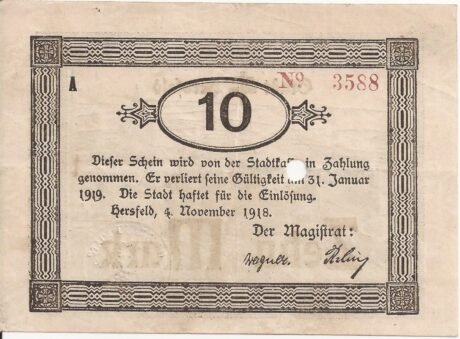 Аверс банкноты 10 marek (Niemcy) 1918