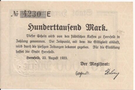 Аверс банкноты 100000 marek (Niemcy) 1923