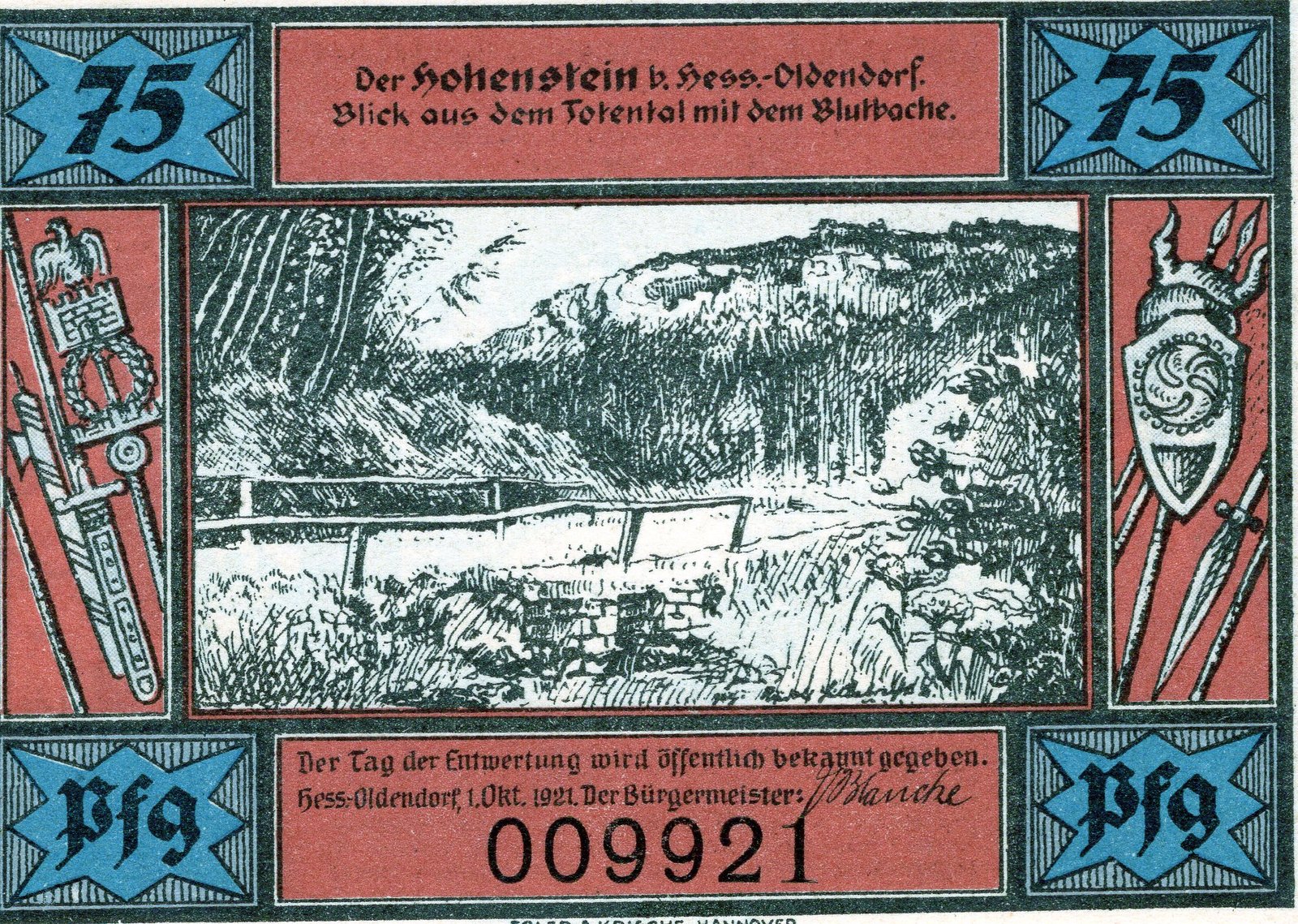 Аверс банкноты 75 пфеннигов (Германия) 1921 года