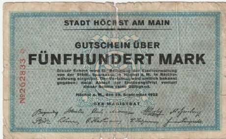 Аверс банкноты 500 marek (Niemcy) 1922