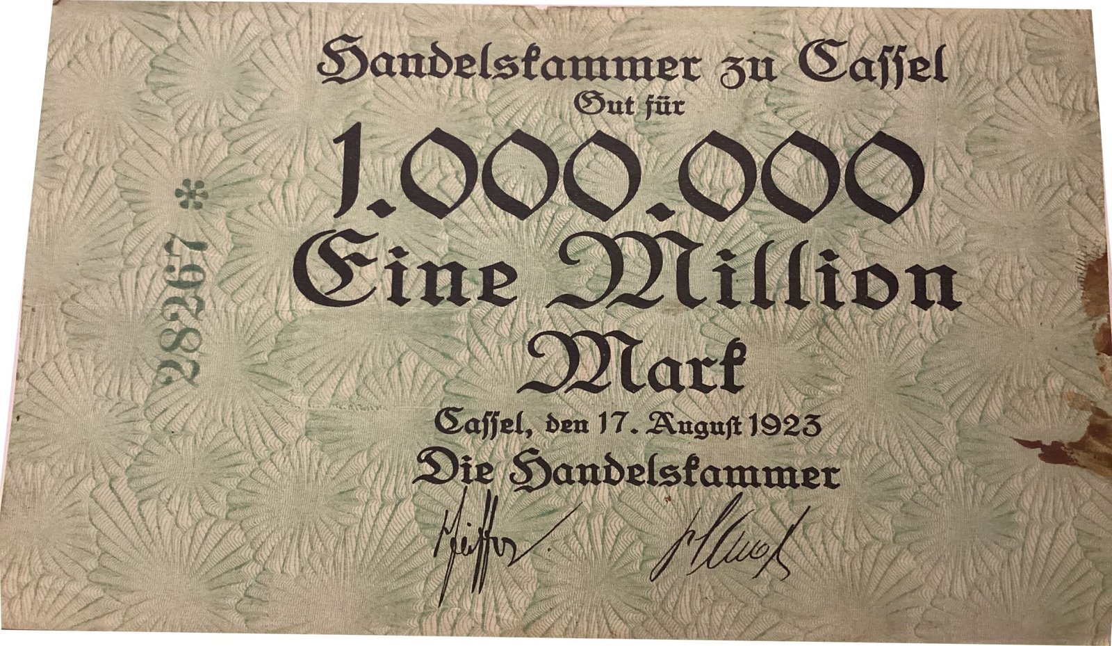 Аверс банкноты 1000000 марок Handelskammer (Германия) 1923 года