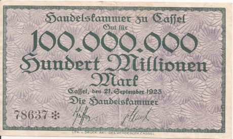 Аверс банкноты 100 000 000 marek Handelskammer (Niemcy) 1923