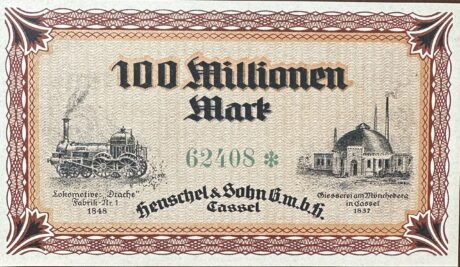 Реверс банкноты 100 000 000 marek Henschel & Sohn (Niemcy) 1923