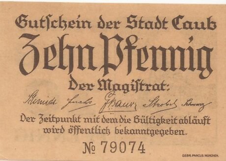 Аверс банкноты 10 fenigów (Niemcy) 1920